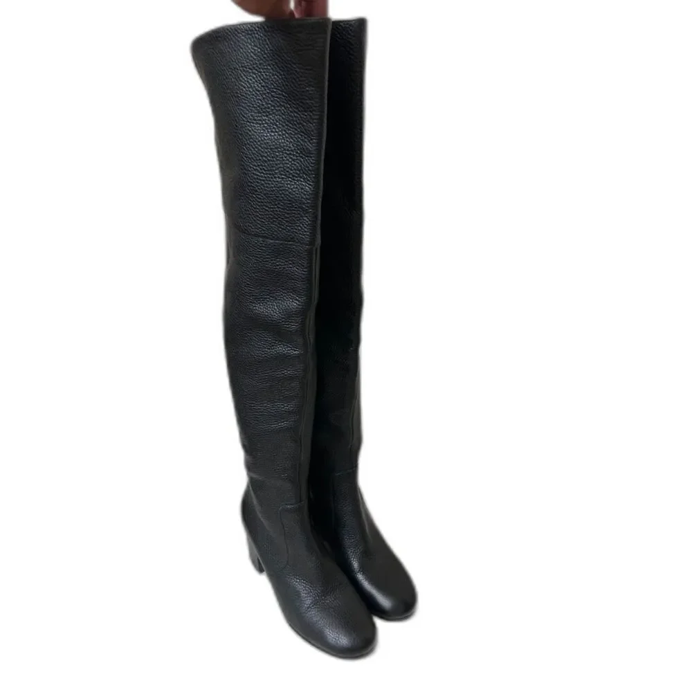 Via Spiga Finley Black Leather Tall Over the Knee Block Heel Boots - Sz 5.5M